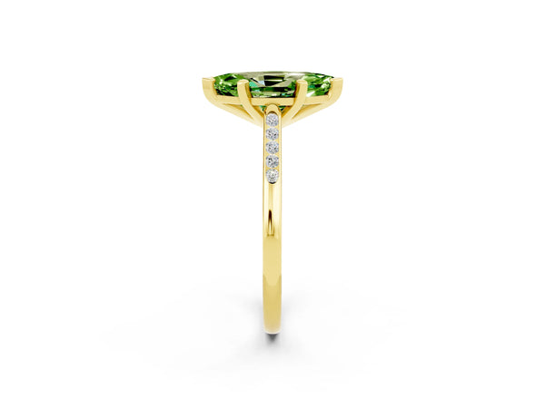 Yellow gold Marquise Cut Peridot Solitaire Ring with Channel Set Round Band and Prong Setting