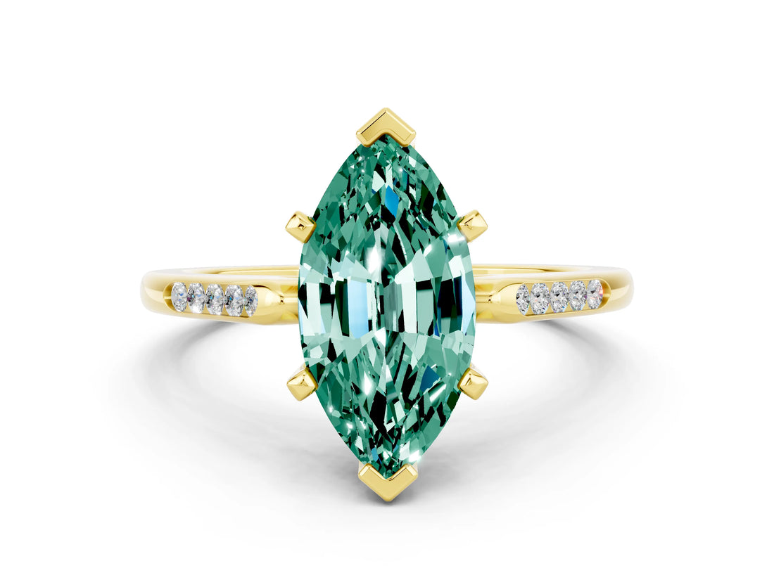 Yellow gold Marquise Cut Cut Channel Set Solitaire Engagement Ring with Four-Prong Setting