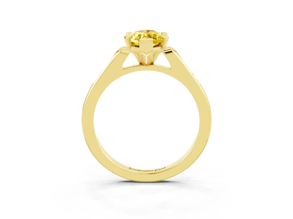 Yellow gold Marquise Cut Yellow Sapphire Solitaire Ring with Channel Set Round Band and Prong Setting