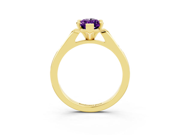Yellow gold Marquise Cut Amethyst Solitaire Ring with Channel Set Round Band and Prong Setting