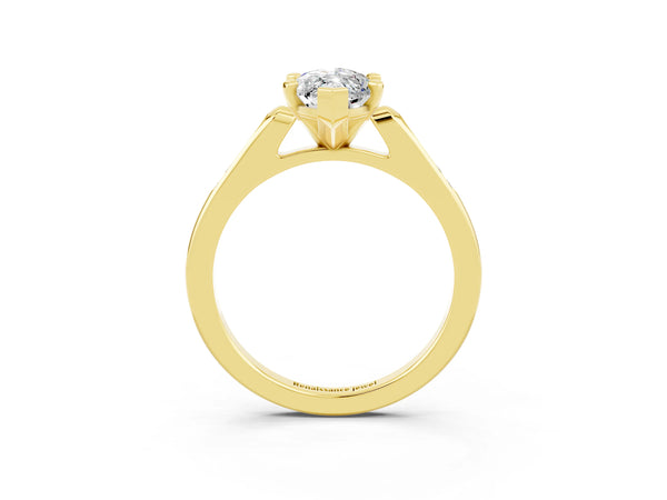 Yellow gold Marquise Cut Moissanite Solitaire Ring with Channel Set Round Band and Prong Setting