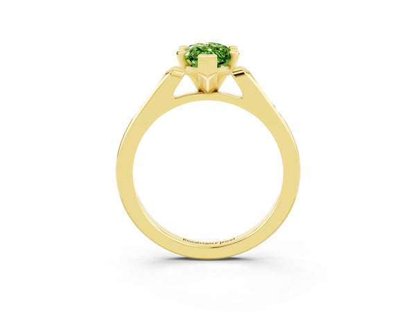 Yellow gold Marquise Cut Peridot Solitaire Ring with Channel Set Round Band and Prong Setting