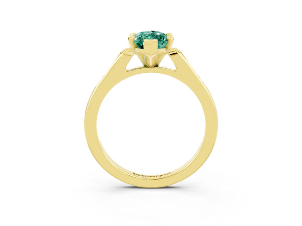 Yellow gold Marquise Cut Green Sapphire Solitaire Ring with Channel Set Round Band and Prong Setting