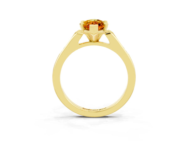 Yellow gold Marquise Cut Citrine Solitaire Ring with Channel Set Round Band and Prong Setting