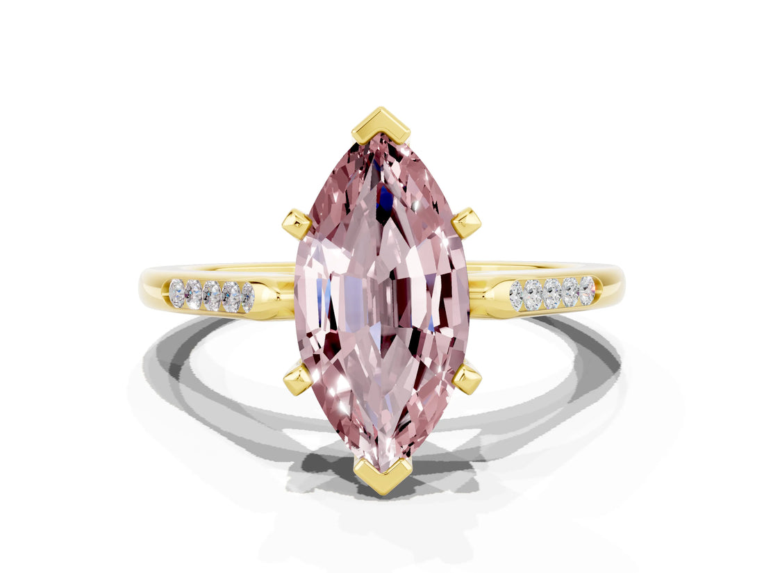 Yellow gold Marquise Cut Cut Channel Set Solitaire Engagement Ring with Four-Prong Setting