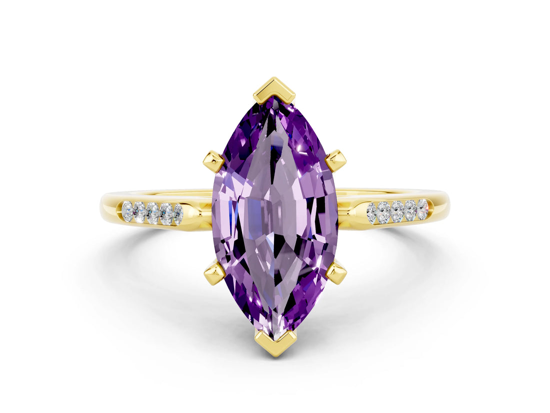 Yellow gold Marquise Cut Cut Channel Set Solitaire Engagement Ring with Four-Prong Setting