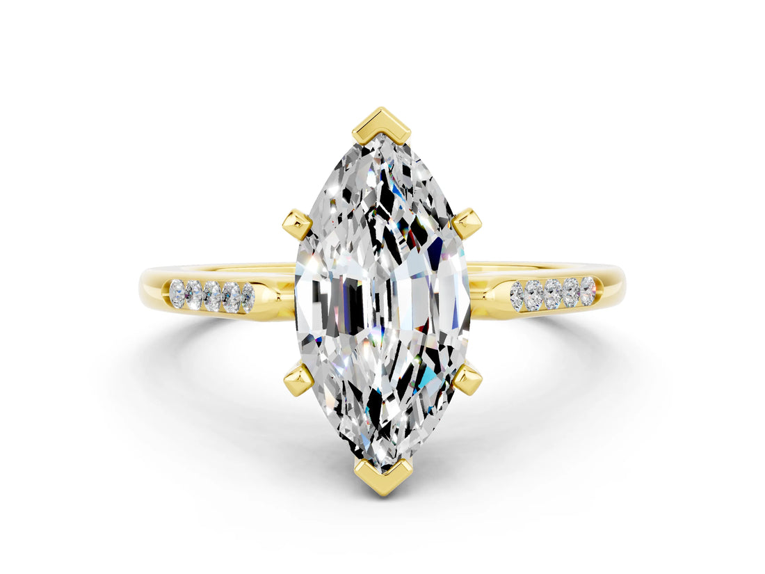 Yellow gold Marquise Cut Cut Channel Set Solitaire Engagement Ring with Four-Prong Setting