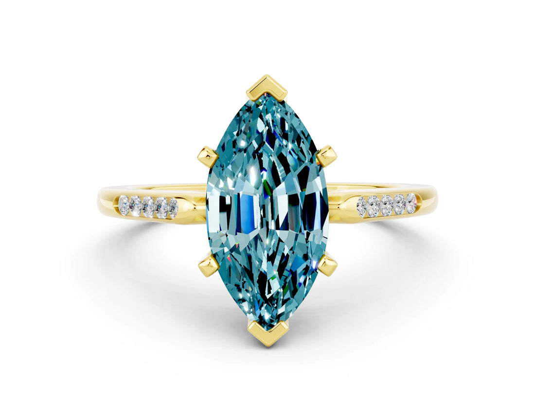 Yellow gold Marquise Cut Cut Channel Set Solitaire Engagement Ring with Four-Prong Setting
