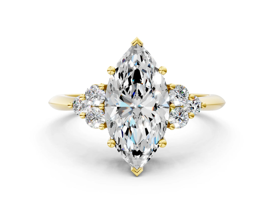 Yellow gold Marquise Cut Cut Diamond Cluster Ring with Solitaire Band and Four-Prong Setting_15