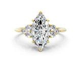 14K Yellow Gold 1.09 Carat F VS1 Marquise Cut Diamond Cluster Ring with Solitaire Band and Four-Prong Setting
