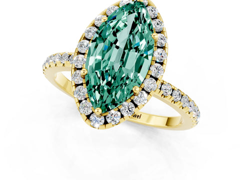 Yellow gold Marquise Cut Cut Diamond Floral Halo Engagement Ring with Pavé Band and Prong Setting_1
