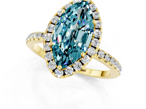 Yellow gold Marquise Cut Cut Diamond Floral Halo Engagement Ring with Pavé Band and Prong Setting_1