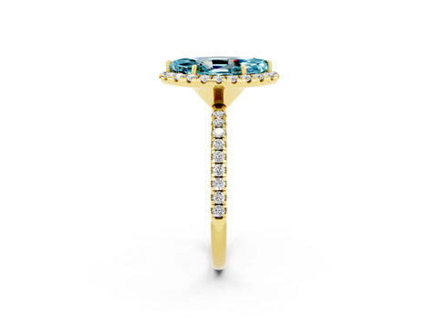 Yellow gold Marquise Cut Cut Diamond Floral Halo Engagement Ring with Pavé Band and Prong Setting_2
