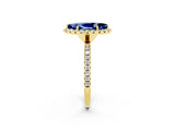 Yellow gold Marquise Cut Cut Diamond Floral Halo Engagement Ring with Pavé Band and Prong Setting_2