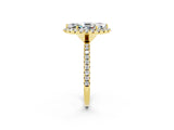 Yellow gold Marquise Cut Cut Diamond Floral Halo Engagement Ring with Pavé Band and Prong Setting_2