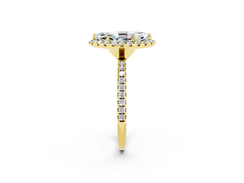Yellow gold Marquise Cut Cut Diamond Floral Halo Engagement Ring with Pavé Band and Prong Setting_2