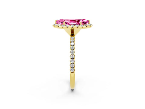 Yellow gold Marquise Cut Cut Diamond Floral Halo Engagement Ring with Pavé Band and Prong Setting_2