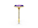Yellow gold Marquise Cut Cut Diamond Floral Halo Engagement Ring with Pavé Band and Prong Setting_2