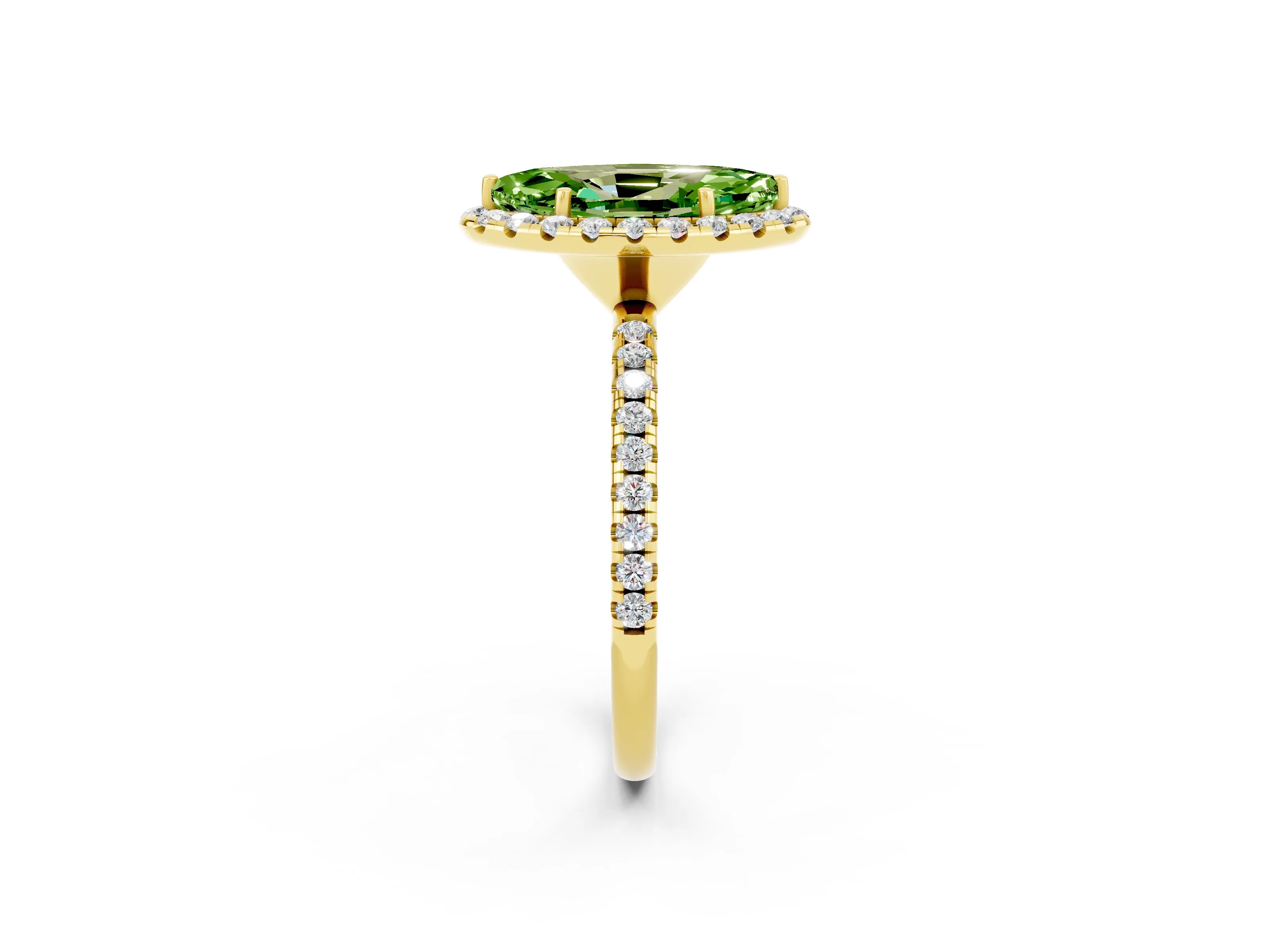 Yellow gold Marquise Cut Cut Diamond Floral Halo Engagement Ring with Pavé Band and Prong Setting_2