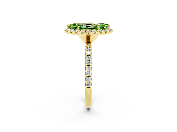 Yellow gold Marquise Cut Cut Diamond Floral Halo Engagement Ring with Pavé Band and Prong Setting