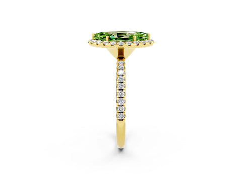 Yellow gold Marquise Cut Cut Diamond Floral Halo Engagement Ring with Pavé Band and Prong Setting_2