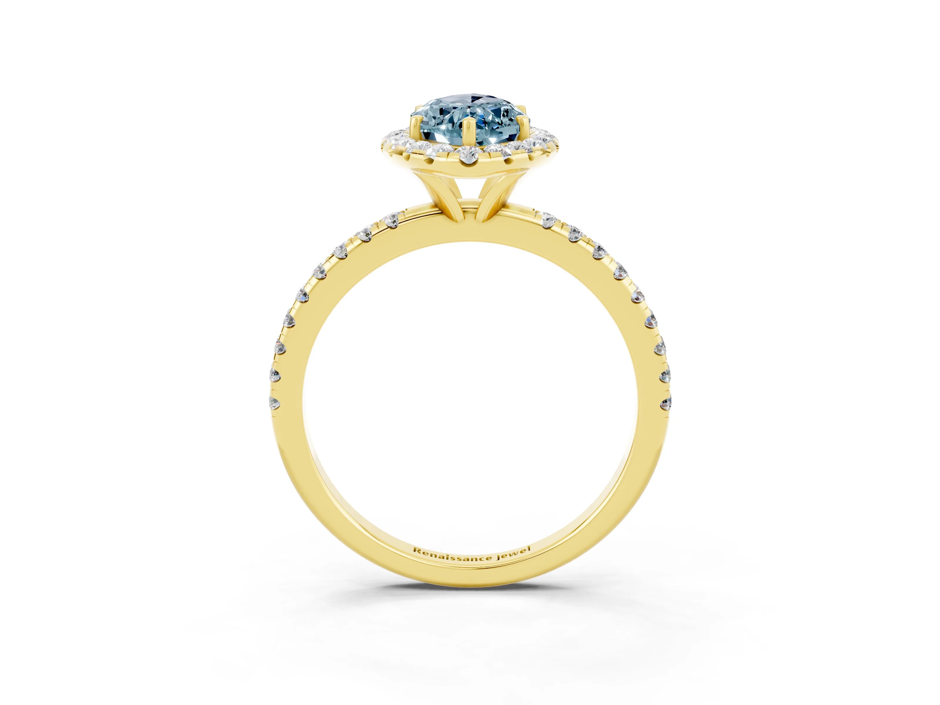 Yellow gold Marquise Cut Cut Diamond Floral Halo Engagement Ring with Pavé Band and Prong Setting_3