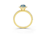 Yellow gold Marquise Cut Cut Diamond Floral Halo Engagement Ring with Pavé Band and Prong Setting_3