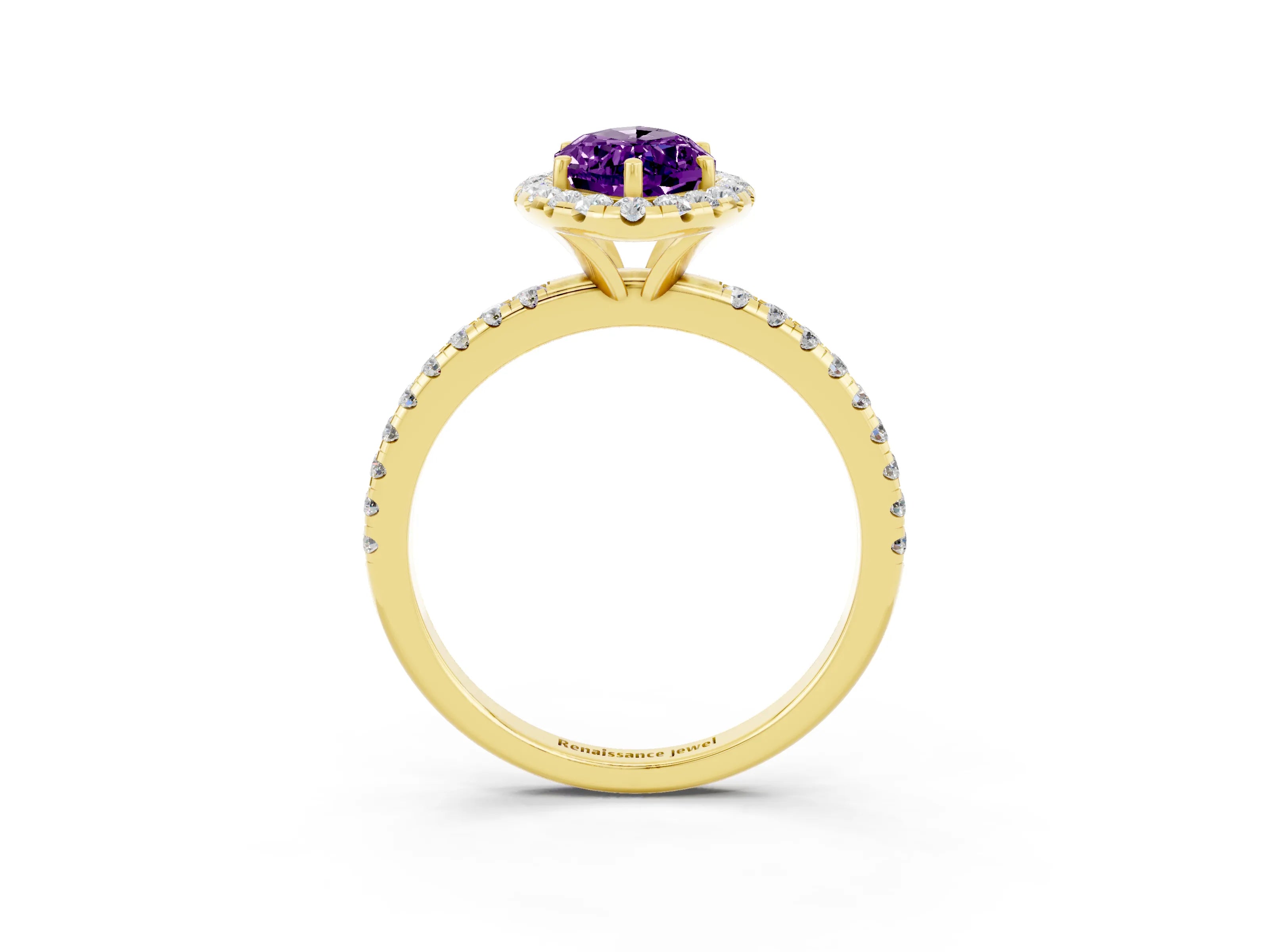 Yellow gold Marquise Cut Cut Diamond Floral Halo Engagement Ring with Pavé Band and Prong Setting_3