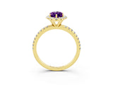 Yellow gold Marquise Cut Cut Diamond Floral Halo Engagement Ring with Pavé Band and Prong Setting_3