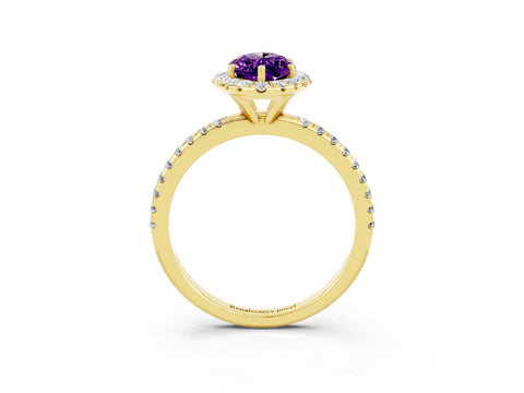 Yellow gold Marquise Cut Cut Diamond Floral Halo Engagement Ring with Pavé Band and Prong Setting_3