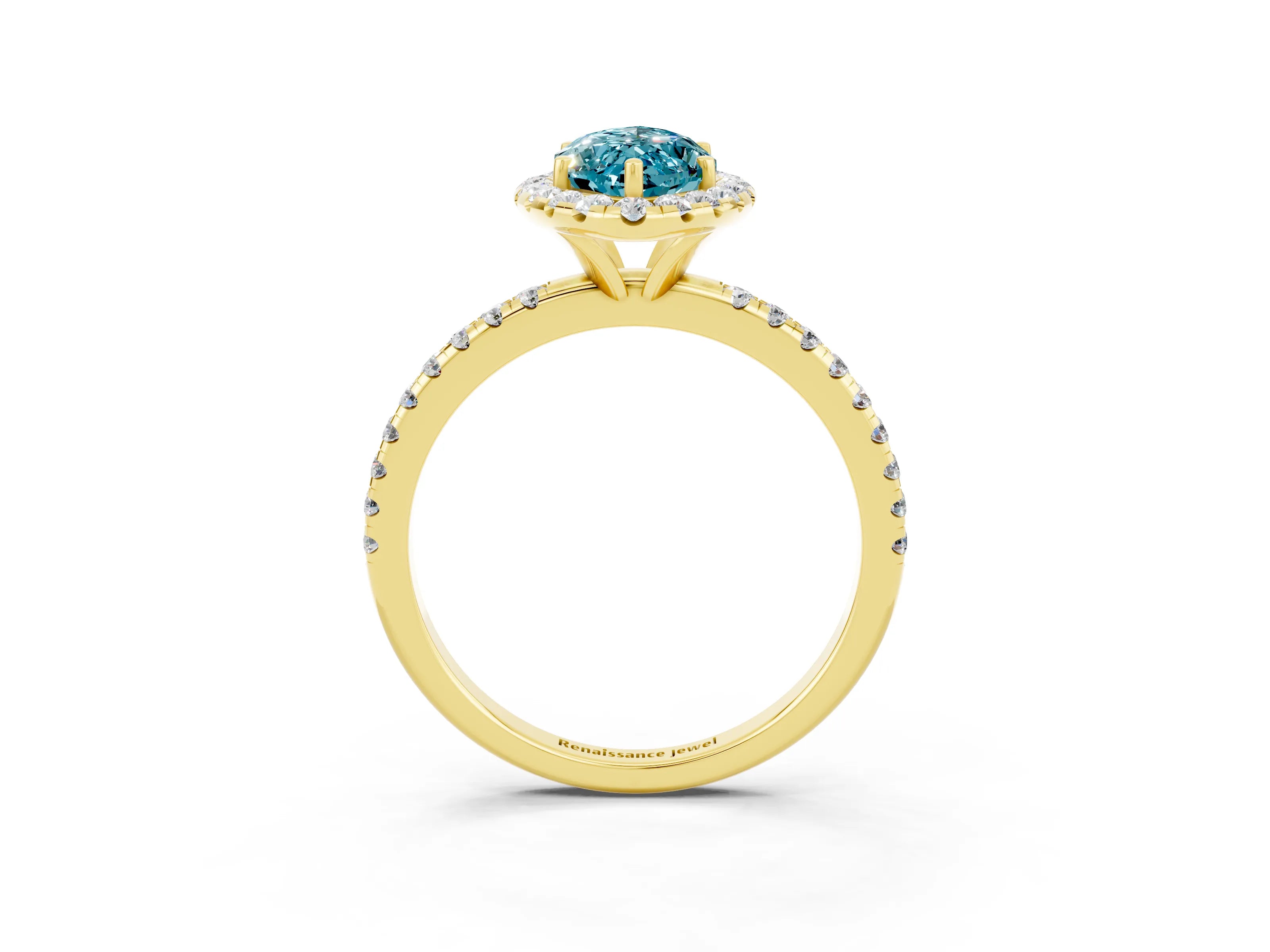 Yellow gold Marquise Cut Cut Diamond Floral Halo Engagement Ring with Pavé Band and Prong Setting_3