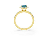 Yellow gold Marquise Cut Cut Diamond Floral Halo Engagement Ring with Pavé Band and Prong Setting_3
