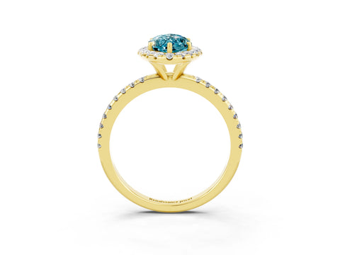 Yellow gold Marquise Cut Cut Diamond Floral Halo Engagement Ring with Pavé Band and Prong Setting_3