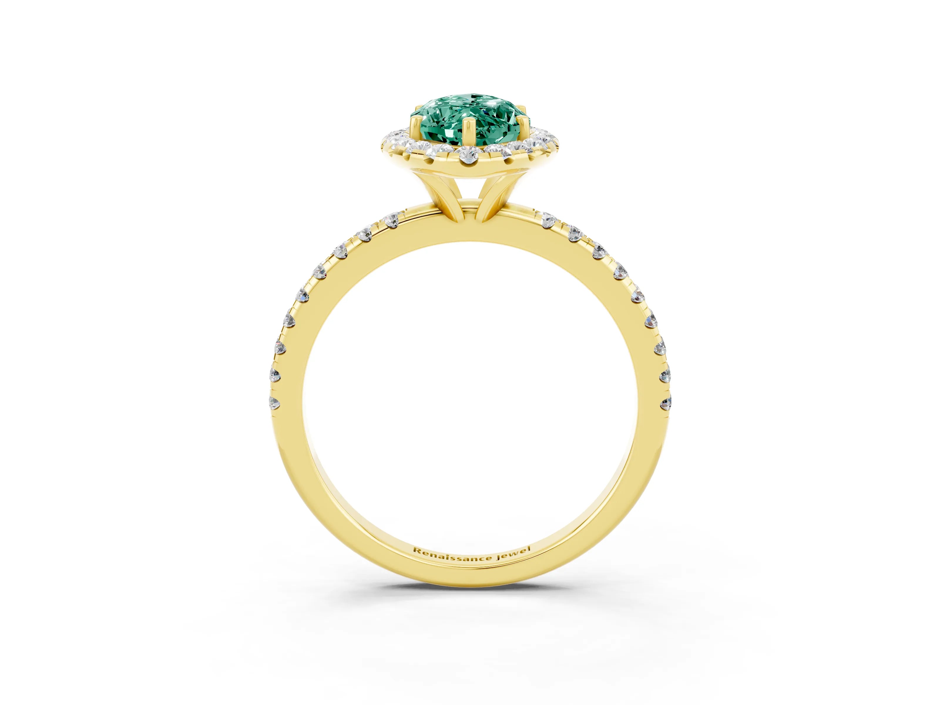 Yellow gold Marquise Cut Cut Diamond Floral Halo Engagement Ring with Pavé Band and Prong Setting_3