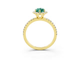 Yellow gold Marquise Cut Cut Diamond Floral Halo Engagement Ring with Pavé Band and Prong Setting_3
