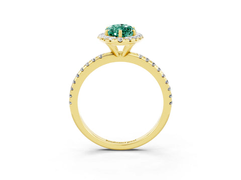 Yellow gold Marquise Cut Cut Diamond Floral Halo Engagement Ring with Pavé Band and Prong Setting_3