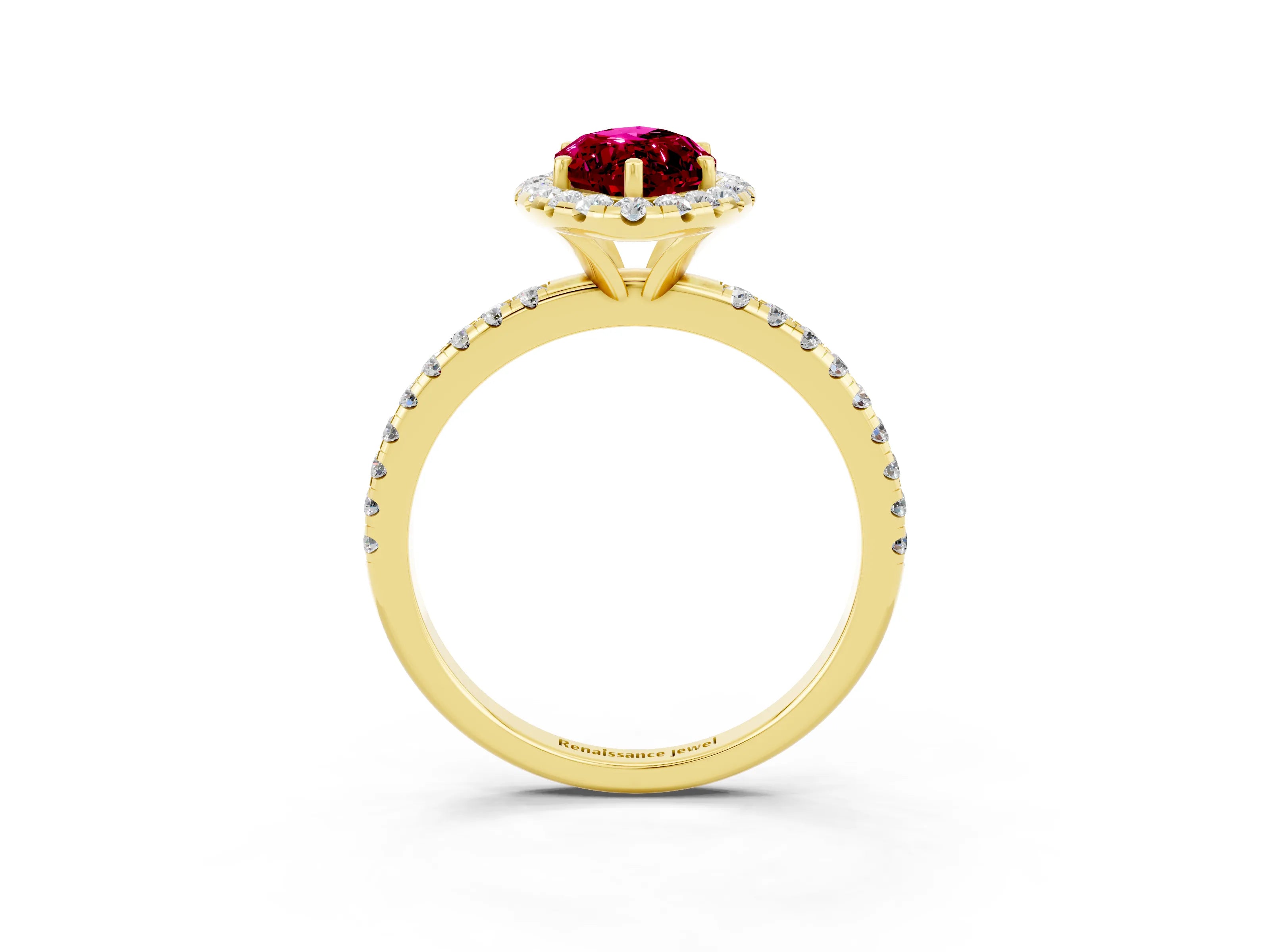 Yellow gold Marquise Cut Cut Diamond Floral Halo Engagement Ring with Pavé Band and Prong Setting_3
