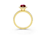 Yellow gold Marquise Cut Cut Diamond Floral Halo Engagement Ring with Pavé Band and Prong Setting_3