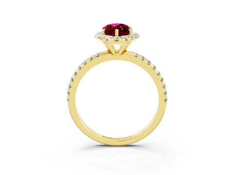 Yellow gold Marquise Cut Cut Diamond Floral Halo Engagement Ring with Pavé Band and Prong Setting_3