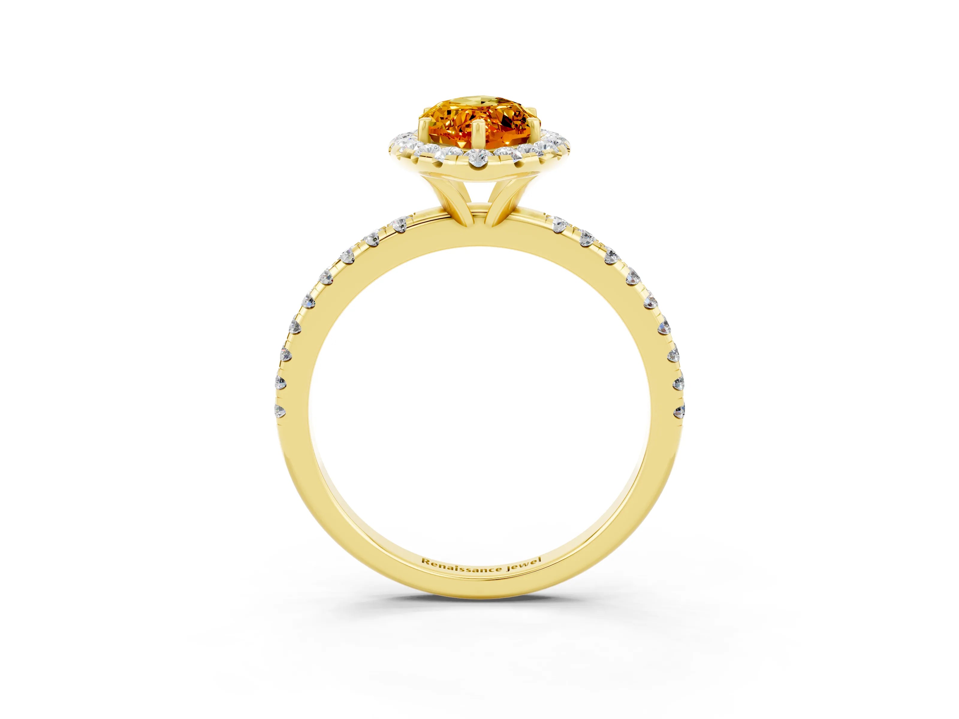 Yellow gold Marquise Cut Cut Diamond Floral Halo Engagement Ring with Pavé Band and Prong Setting_3