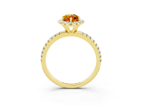Yellow gold Marquise Cut Cut Diamond Floral Halo Engagement Ring with Pavé Band and Prong Setting_3