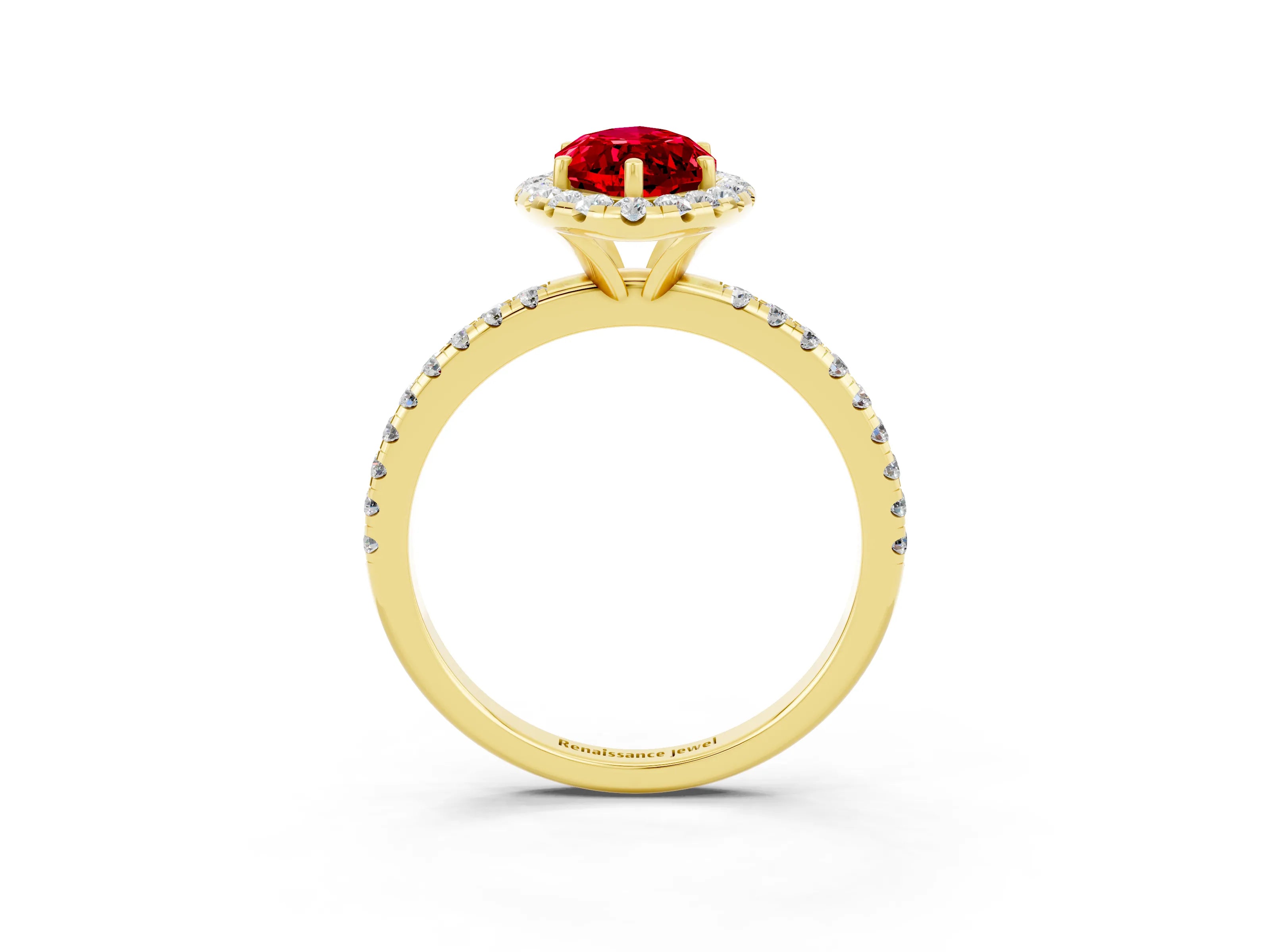 Yellow gold Marquise Cut Cut Diamond Floral Halo Engagement Ring with Pavé Band and Prong Setting_3