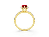 Yellow gold Marquise Cut Cut Diamond Floral Halo Engagement Ring with Pavé Band and Prong Setting_3