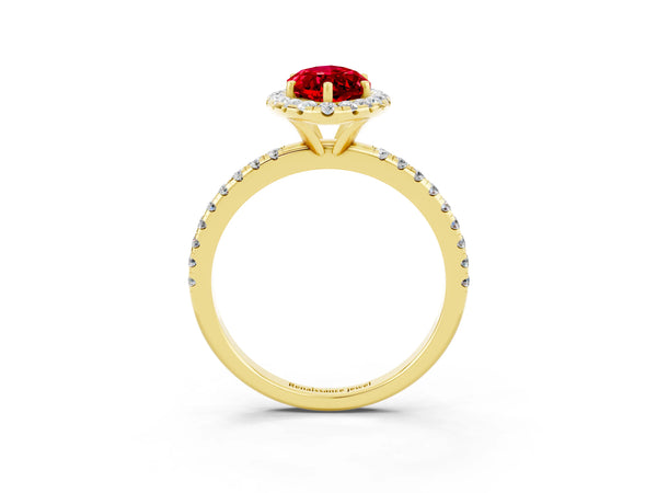 Yellow gold Marquise Cut Cut Diamond Floral Halo Engagement Ring with Pavé Band and Prong Setting