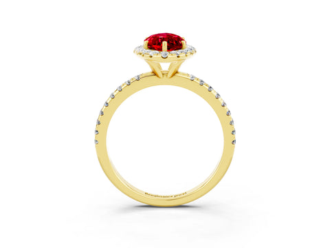 Yellow gold Marquise Cut Cut Diamond Floral Halo Engagement Ring with Pavé Band and Prong Setting_3