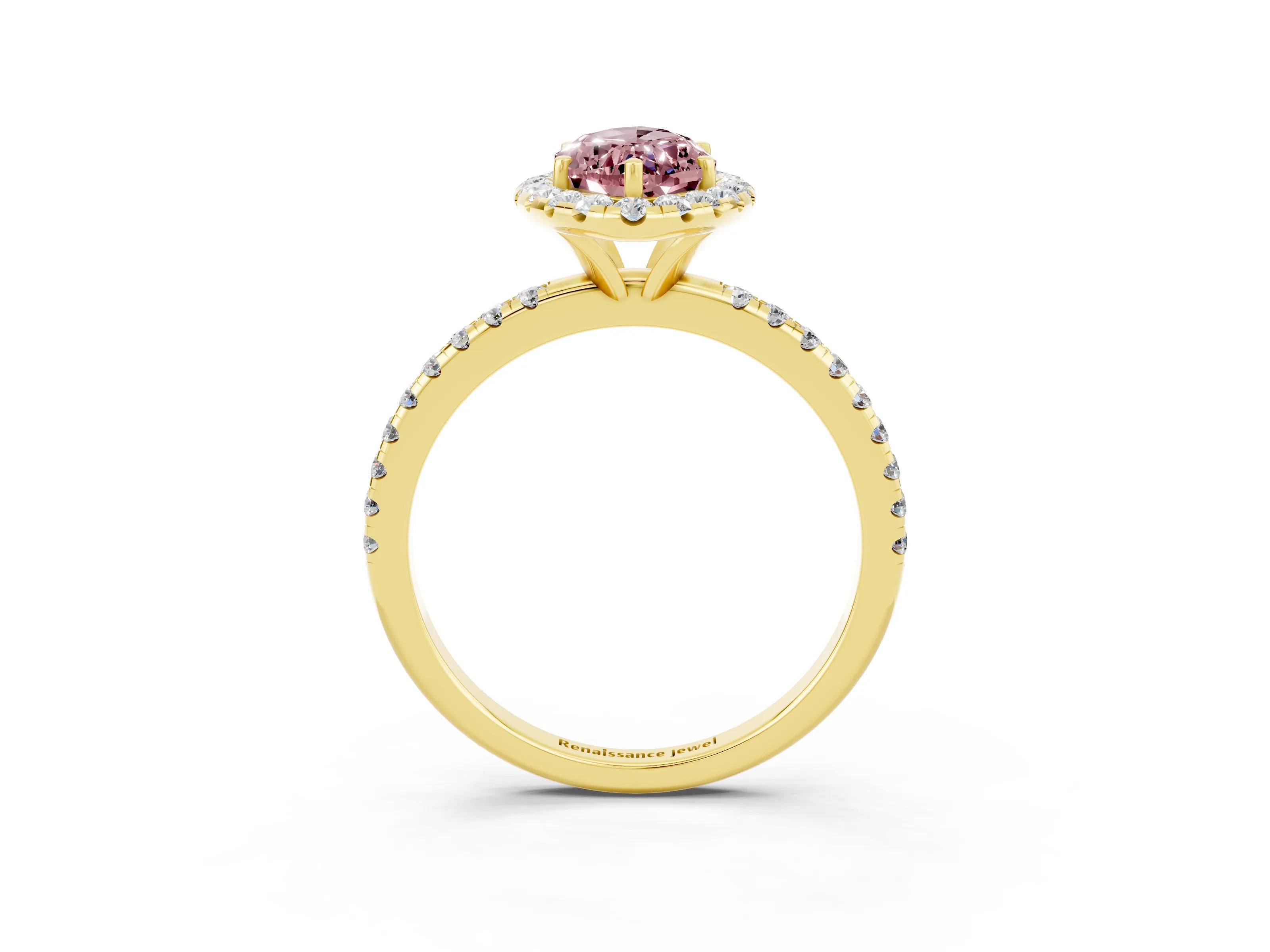 Yellow gold Marquise Cut Cut Diamond Floral Halo Engagement Ring with Pavé Band and Prong Setting_3