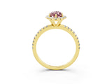 Yellow gold Marquise Cut Cut Diamond Floral Halo Engagement Ring with Pavé Band and Prong Setting_3
