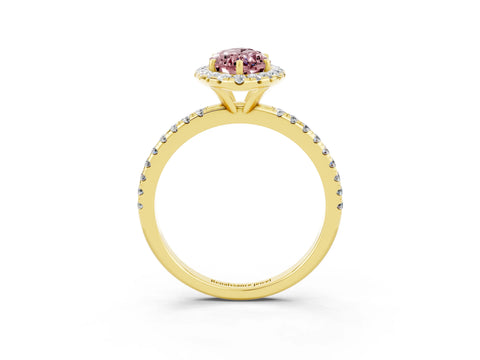 Yellow gold Marquise Cut Cut Diamond Floral Halo Engagement Ring with Pavé Band and Prong Setting_3