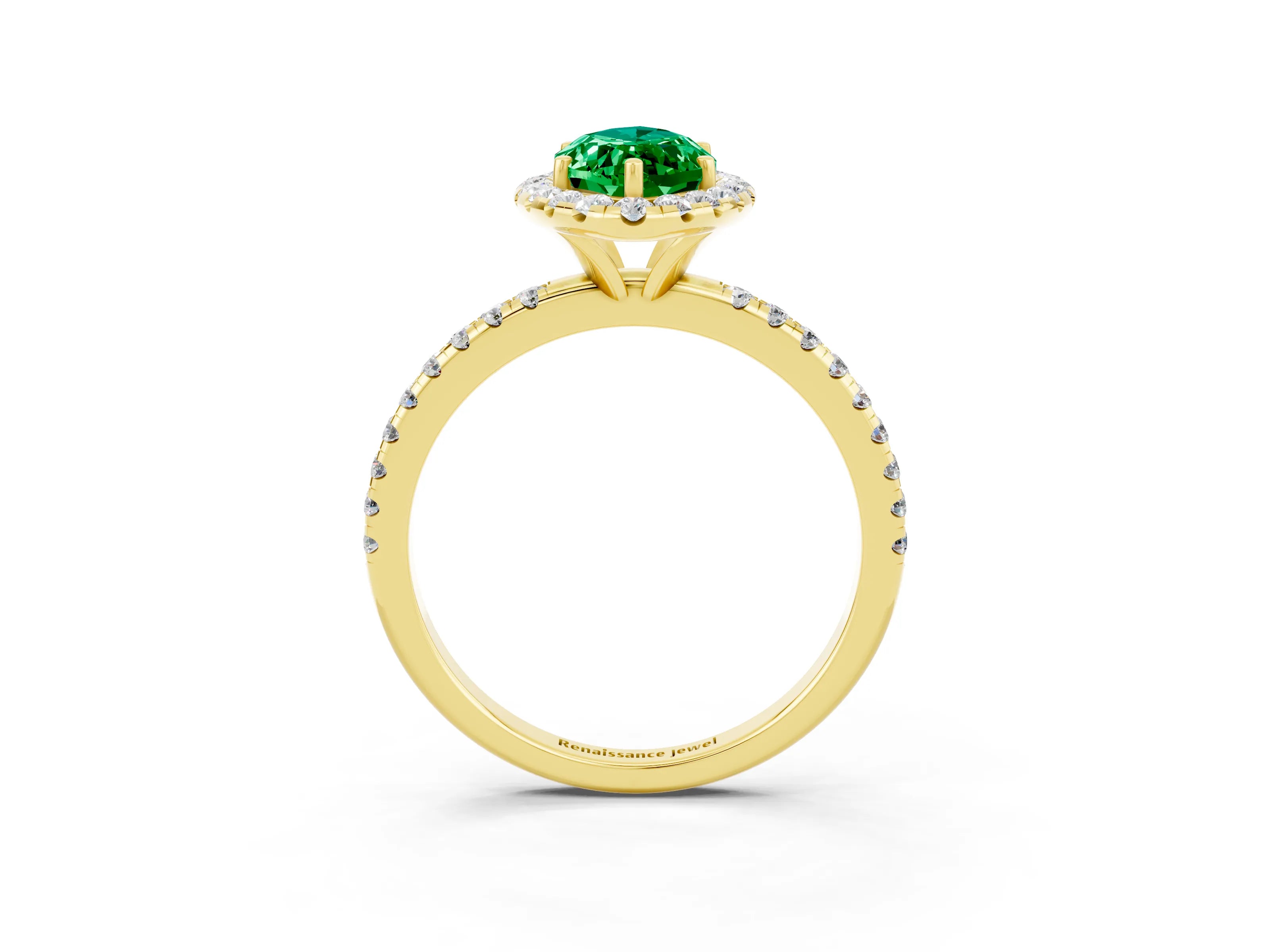Yellow gold Marquise Cut Cut Diamond Floral Halo Engagement Ring with Pavé Band and Prong Setting_3
