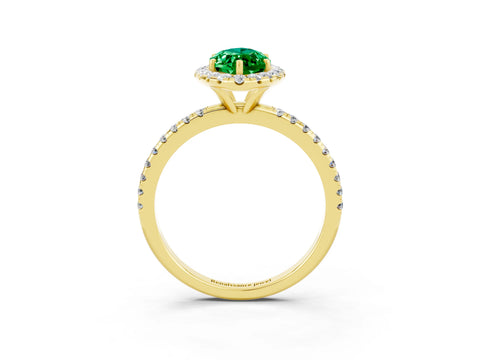 Yellow gold Marquise Cut Cut Diamond Floral Halo Engagement Ring with Pavé Band and Prong Setting_3